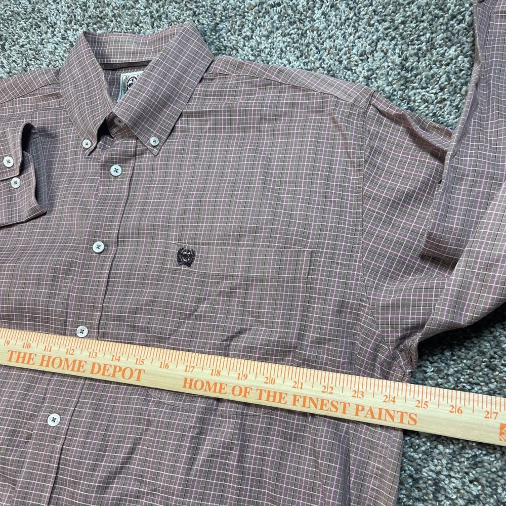 Cinch Men's Large Western Button Down Shirt Brown Pink Grid Check Long Sleeve - Picture 5 of 7